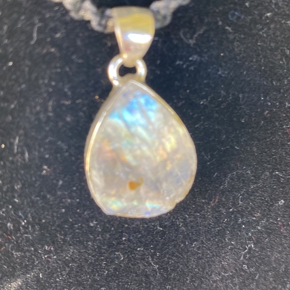 RAINBOW MOONSTONE! PENDANT ONLY Sterling Silver 925 stone is unpolished - Picture 2 of 16
